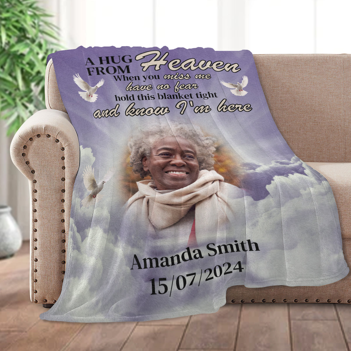 Heaven’s Embrace: ‘When You Miss Me, Have No Fear’ Personalized Blanket
