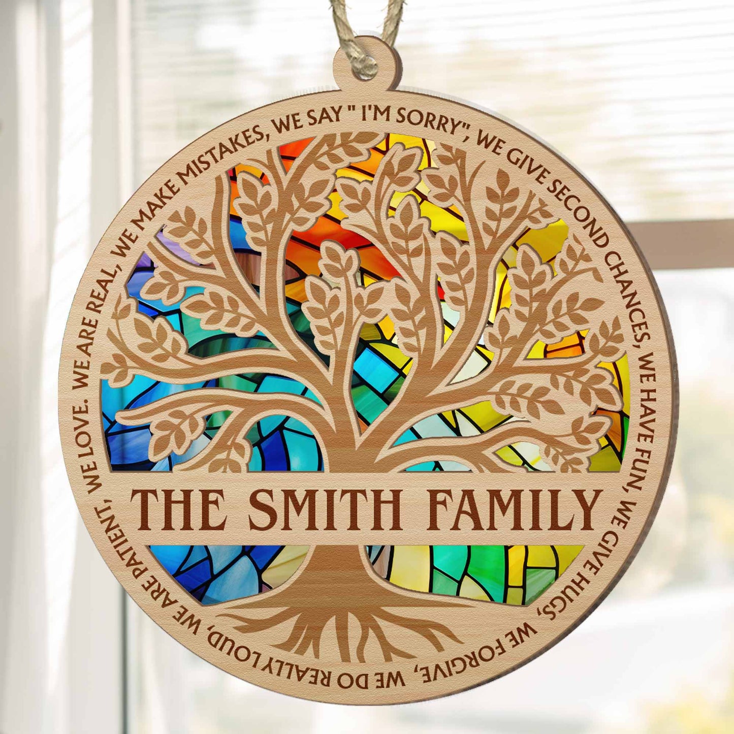 Personalized Family Tree Suncatcher Ornament: "We Are Real, We Love"