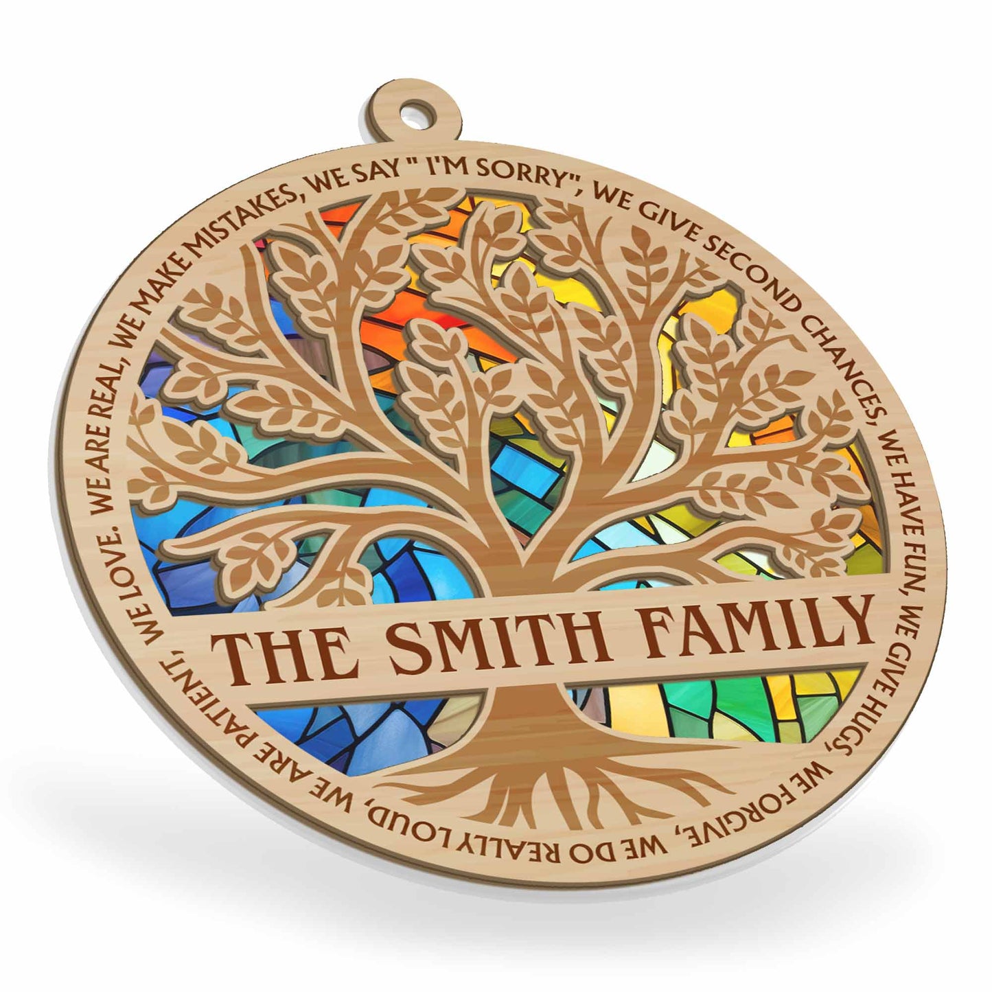 Personalized Family Tree Suncatcher Ornament: "We Are Real, We Love"