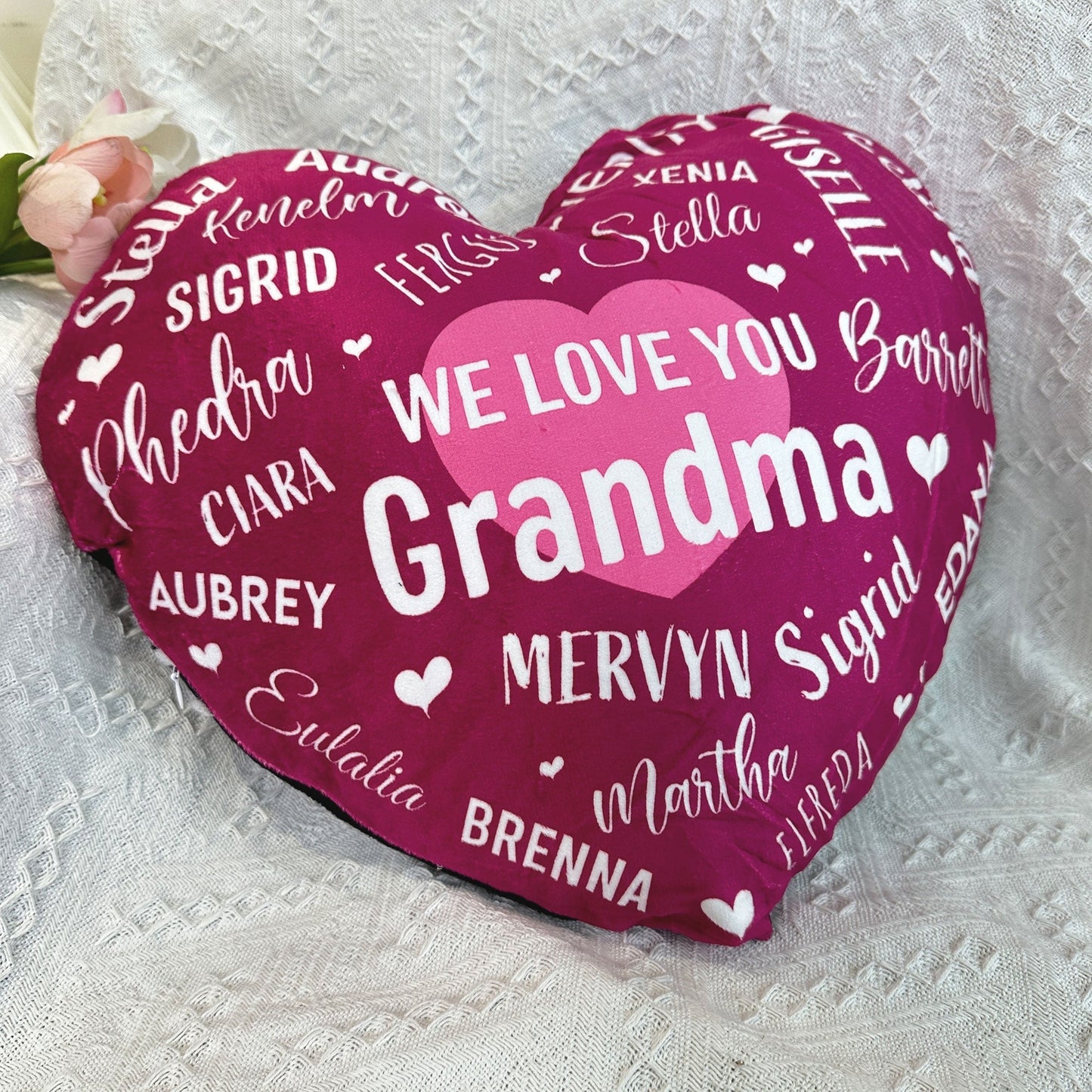 Personalized 'We Love You Grandma' Heart Pillow - Custom Grandchildren Names