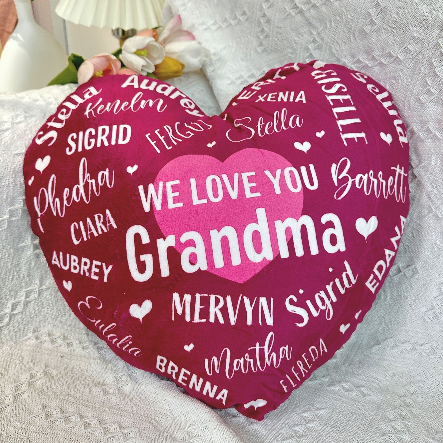 Personalized 'We Love You Grandma' Heart Pillow - Custom Grandchildren Names