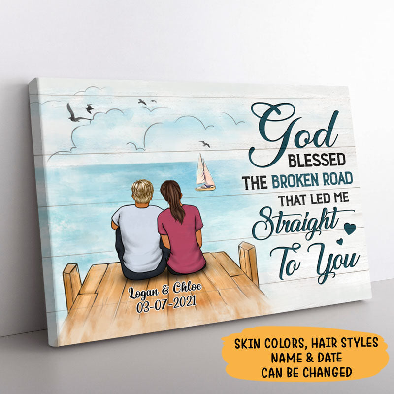 Personalized 'God Blessed The Broken Road' Couple Canvas Wall Art