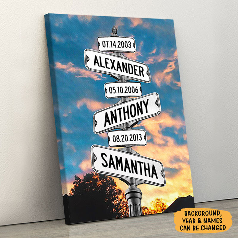 Heartfelt Personalized Family Street Sign Canvas with Custom Dates