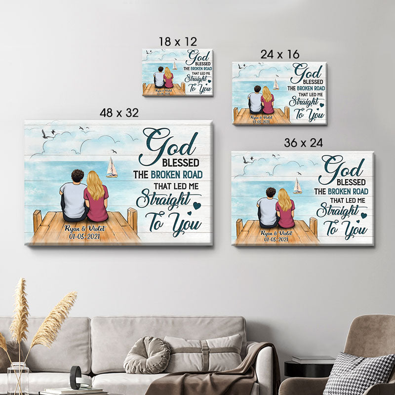 Personalized 'God Blessed The Broken Road' Couple Canvas Wall Art
