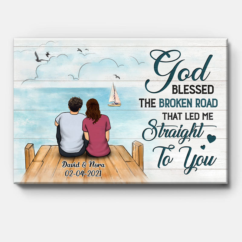 Personalized 'God Blessed The Broken Road' Couple Canvas Wall Art