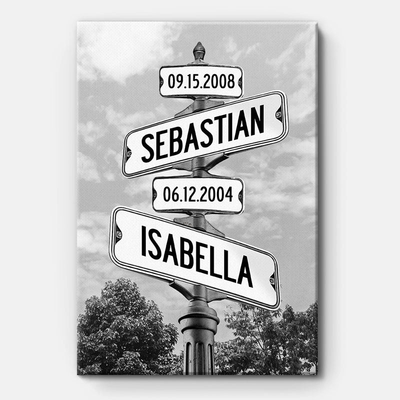 Heartfelt Personalized Family Street Sign Canvas with Custom Dates