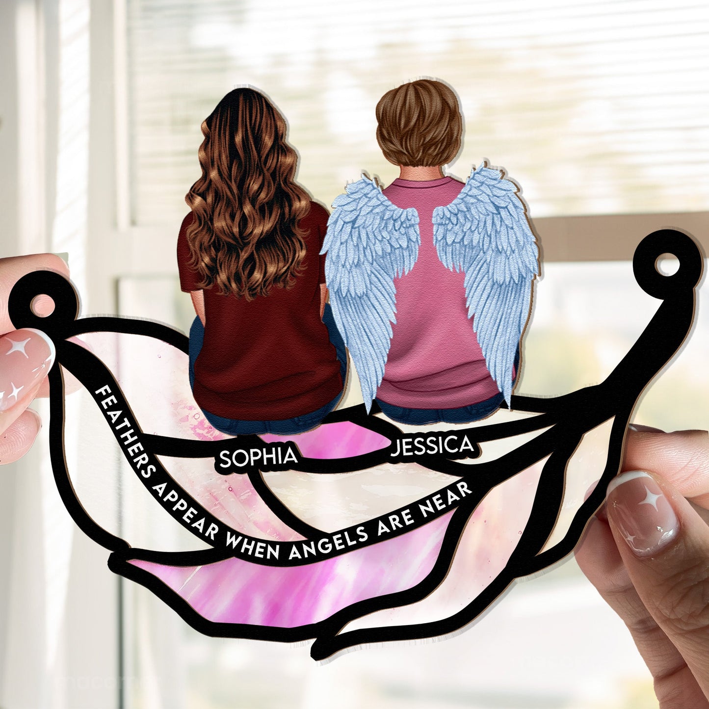 Custom Memorial For Loved One Gift: 'Feathers Appear When Angels Are Near' Suncatcher