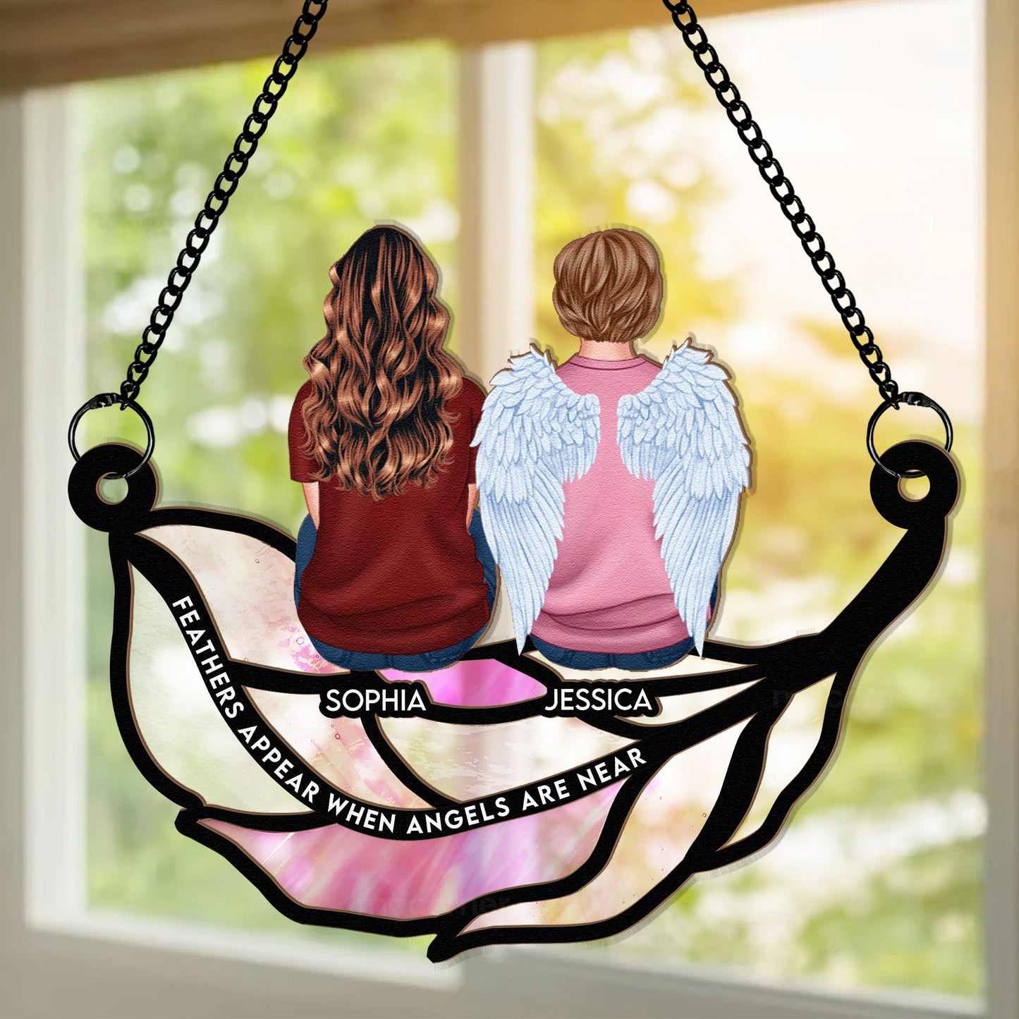 Custom Memorial For Loved One Gift: 'Feathers Appear When Angels Are Near' Suncatcher