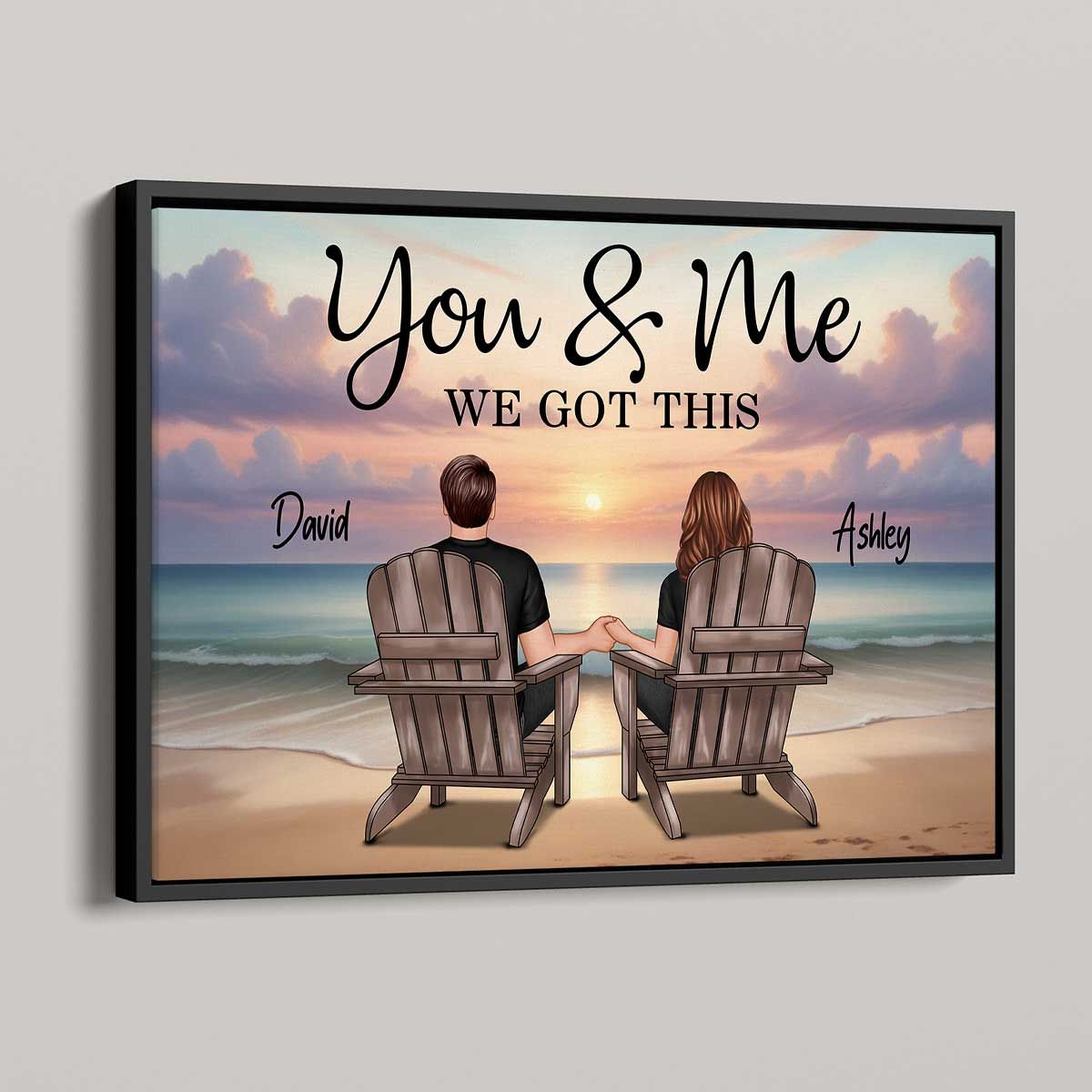 Personalized Couple Canvas: 'You & Me We Got This' Beach Art Gift