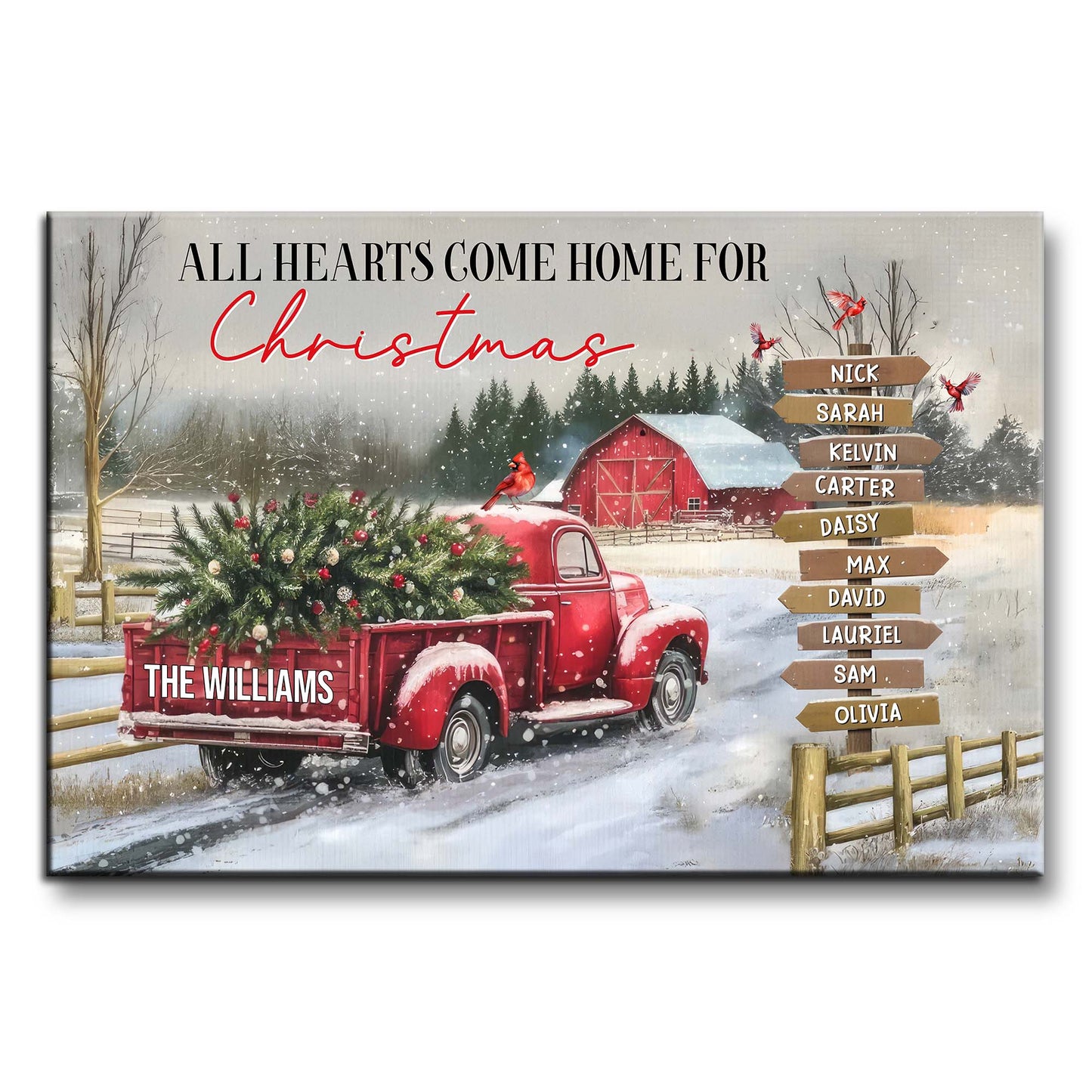 All Hearts Come Home For Christmas, Red Truck And Snow