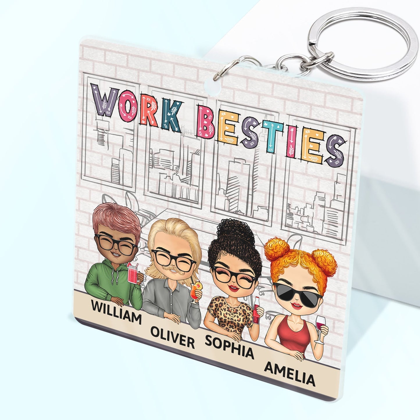 Personalized Work Besties Keychain: Funny 'Reason I Don't Punch People At Work' Gift