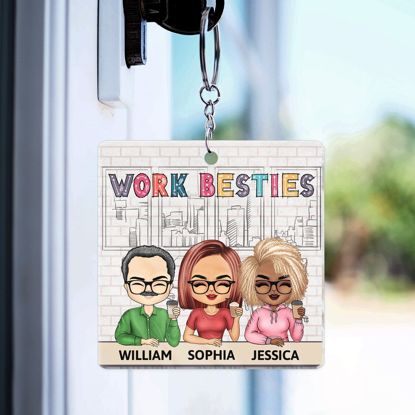 Personalized Work Besties Keychain: Funny 'Reason I Don't Punch People At Work' Gift