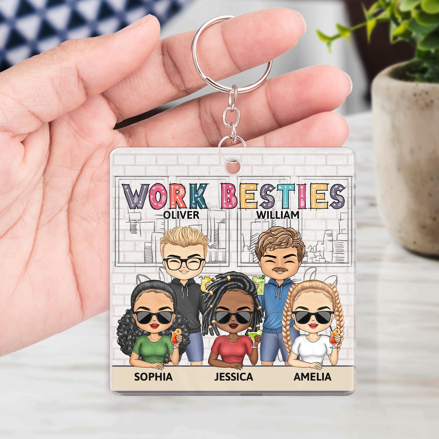 Personalized Work Besties Keychain: Funny 'Reason I Don't Punch People At Work' Gift