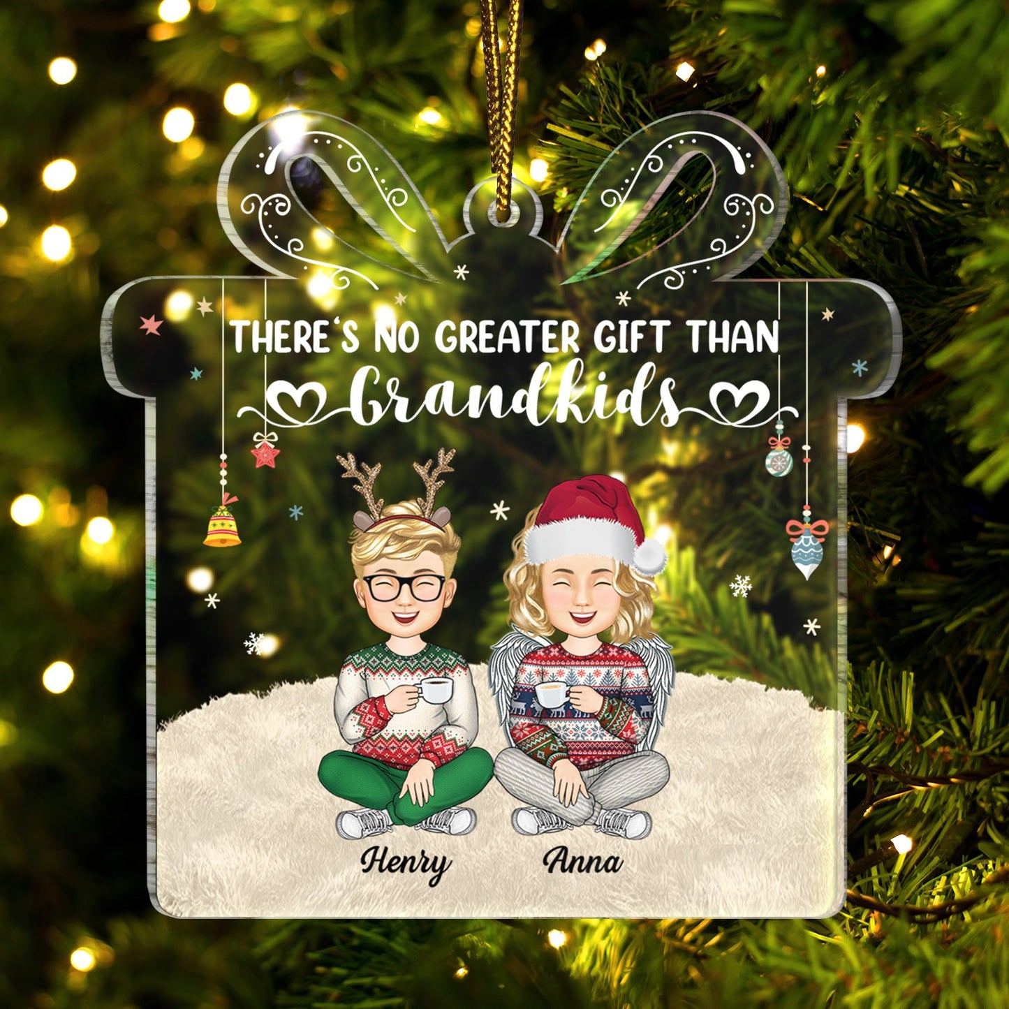 There's No Greater Gift Than Grandkids - Christmas Gift For Family, Grandma, Grandpa, Grandparents - Personalized Custom Shaped Acrylic Ornament