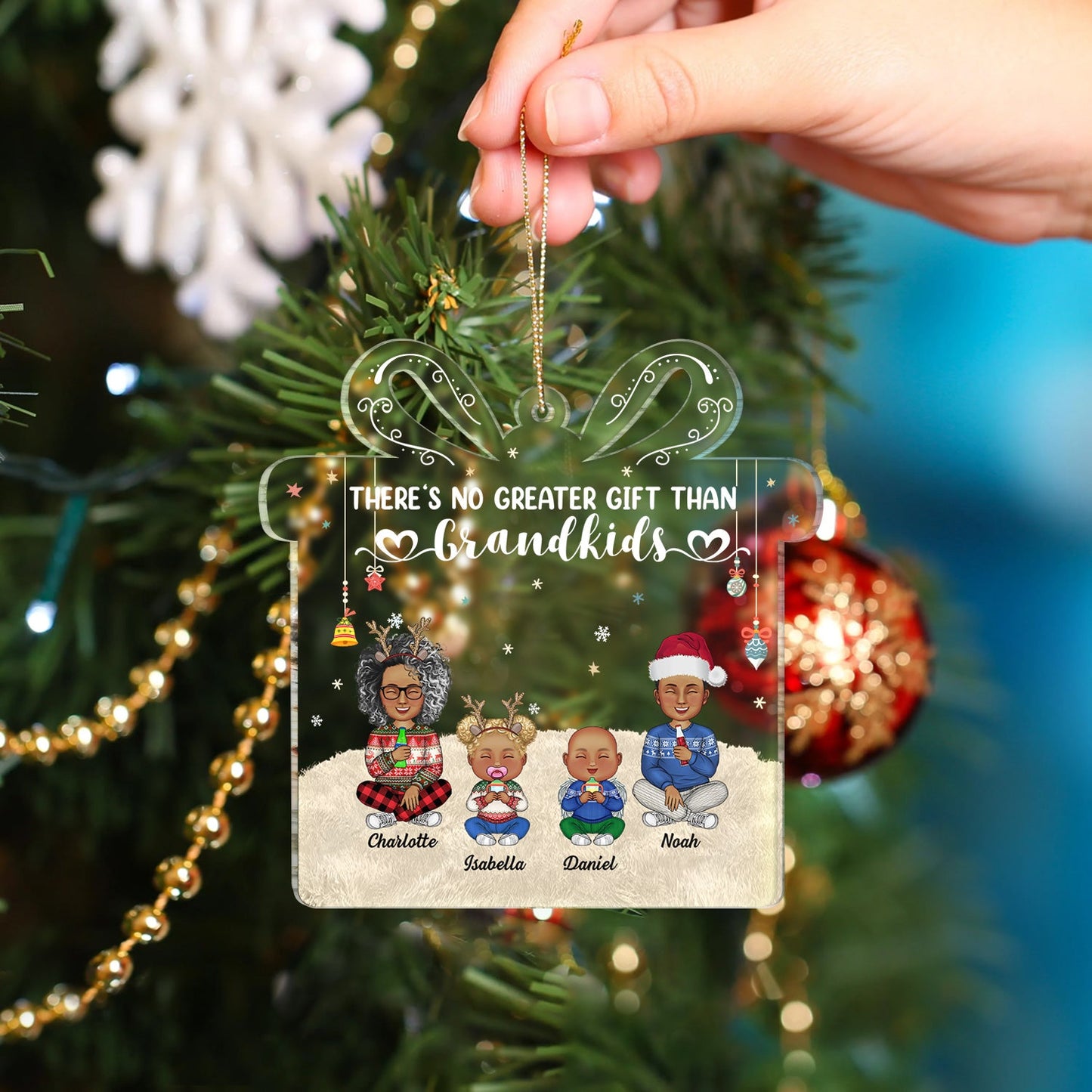 There's No Greater Gift Than Grandkids - Christmas Gift For Family, Grandma, Grandpa, Grandparents - Personalized Custom Shaped Acrylic Ornament