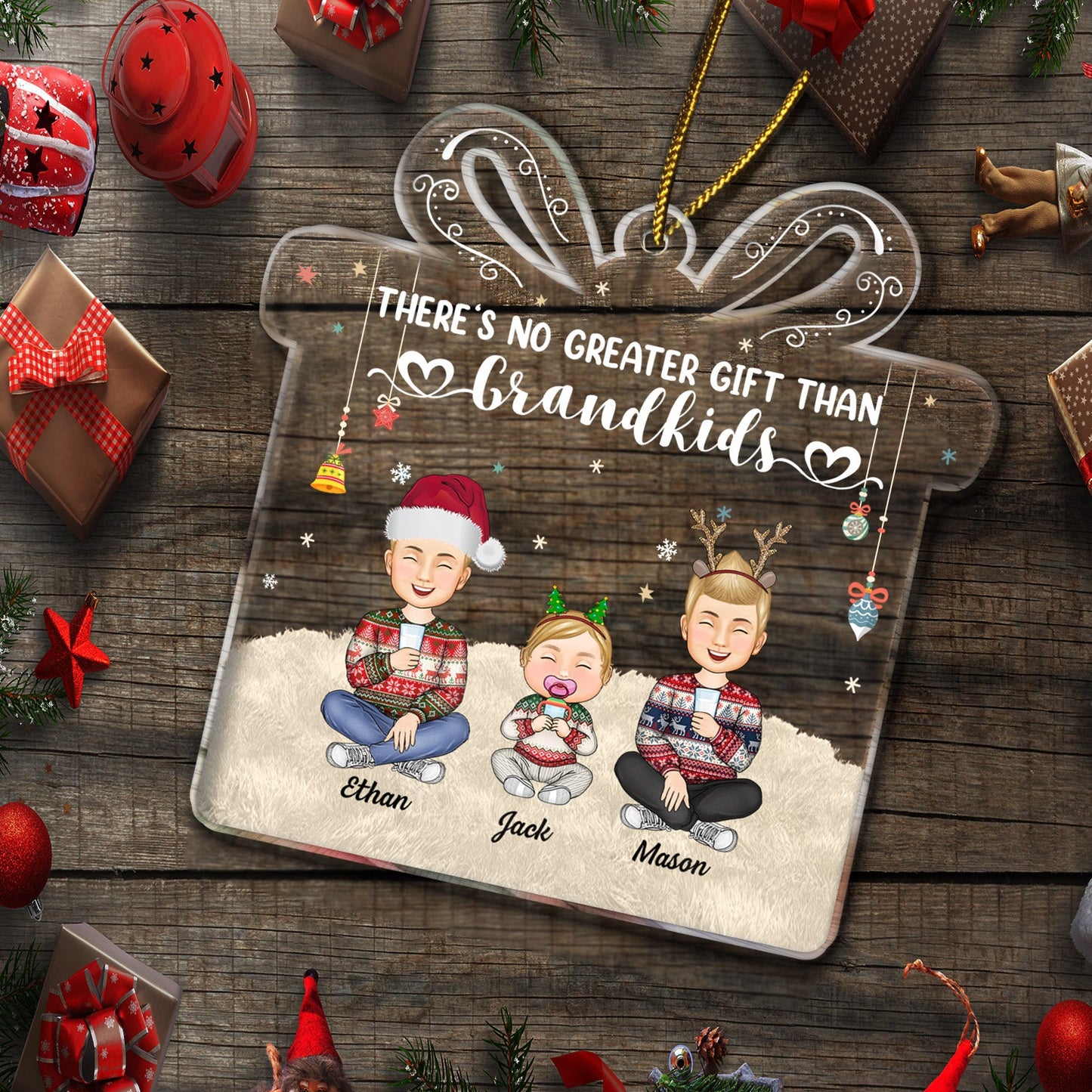 There's No Greater Gift Than Grandkids - Christmas Gift For Family, Grandma, Grandpa, Grandparents - Personalized Custom Shaped Acrylic Ornament