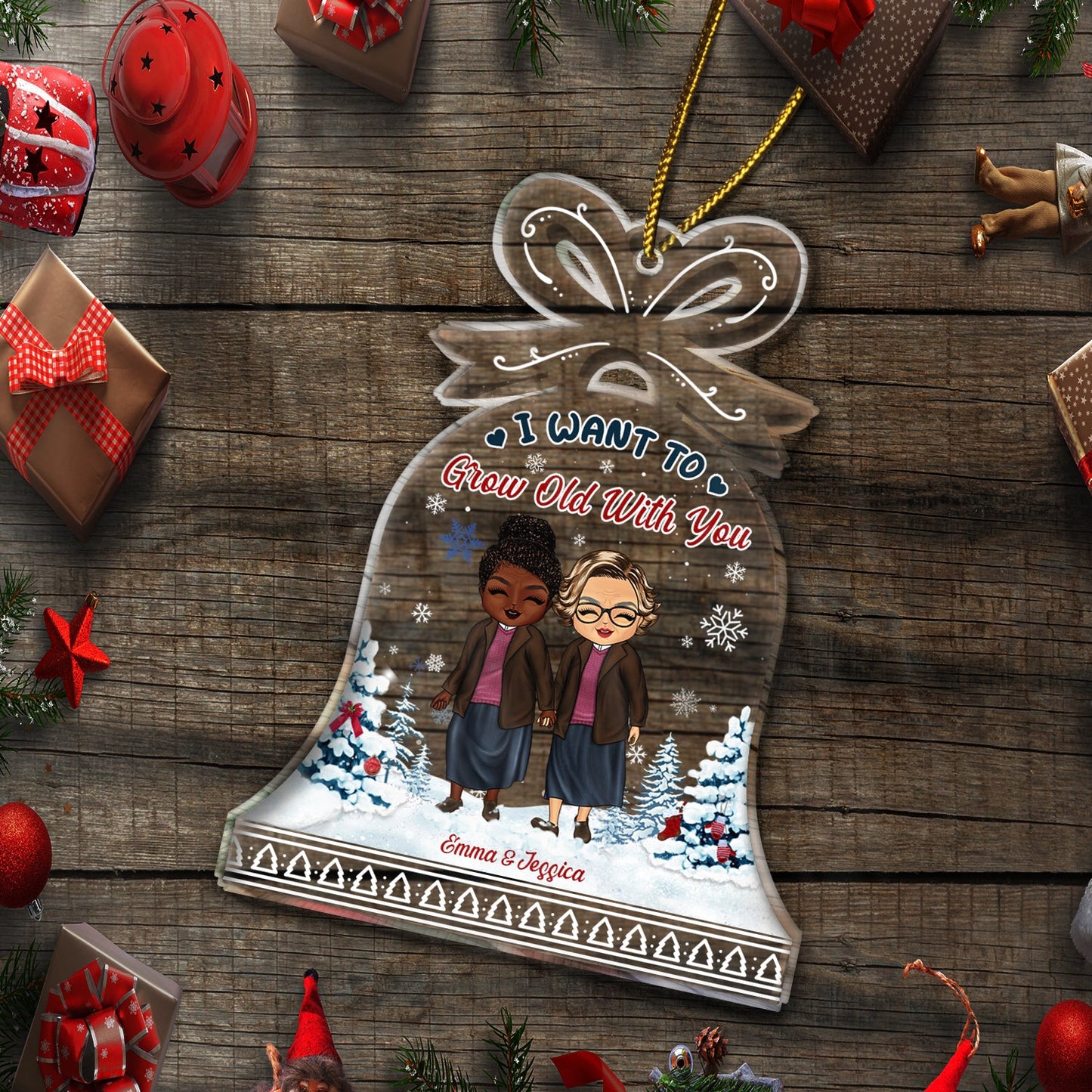 Heartfelt 'Grow Old With You' Personalized Ornament for Couples - Christmas