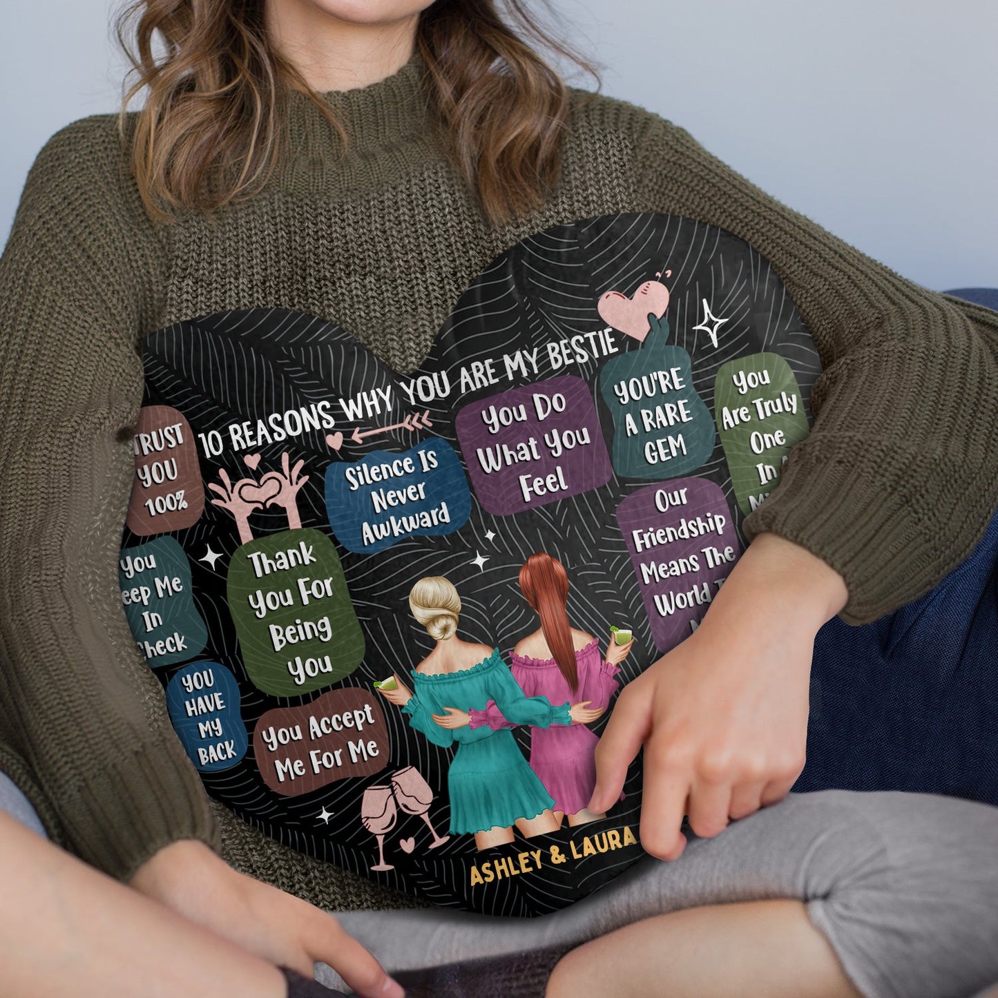 Personalized "10 Reasons Why You're My Bestie" Heart Pillow for Besties