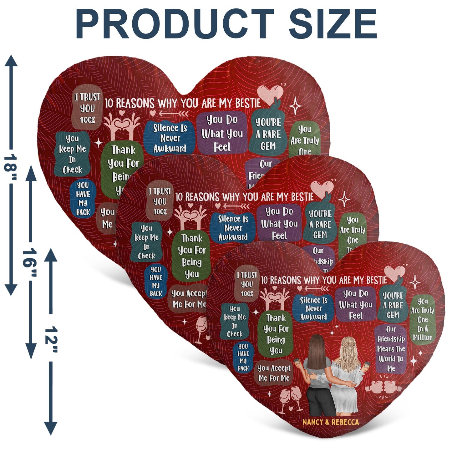 Personalized "10 Reasons Why You're My Bestie" Heart Pillow for Besties