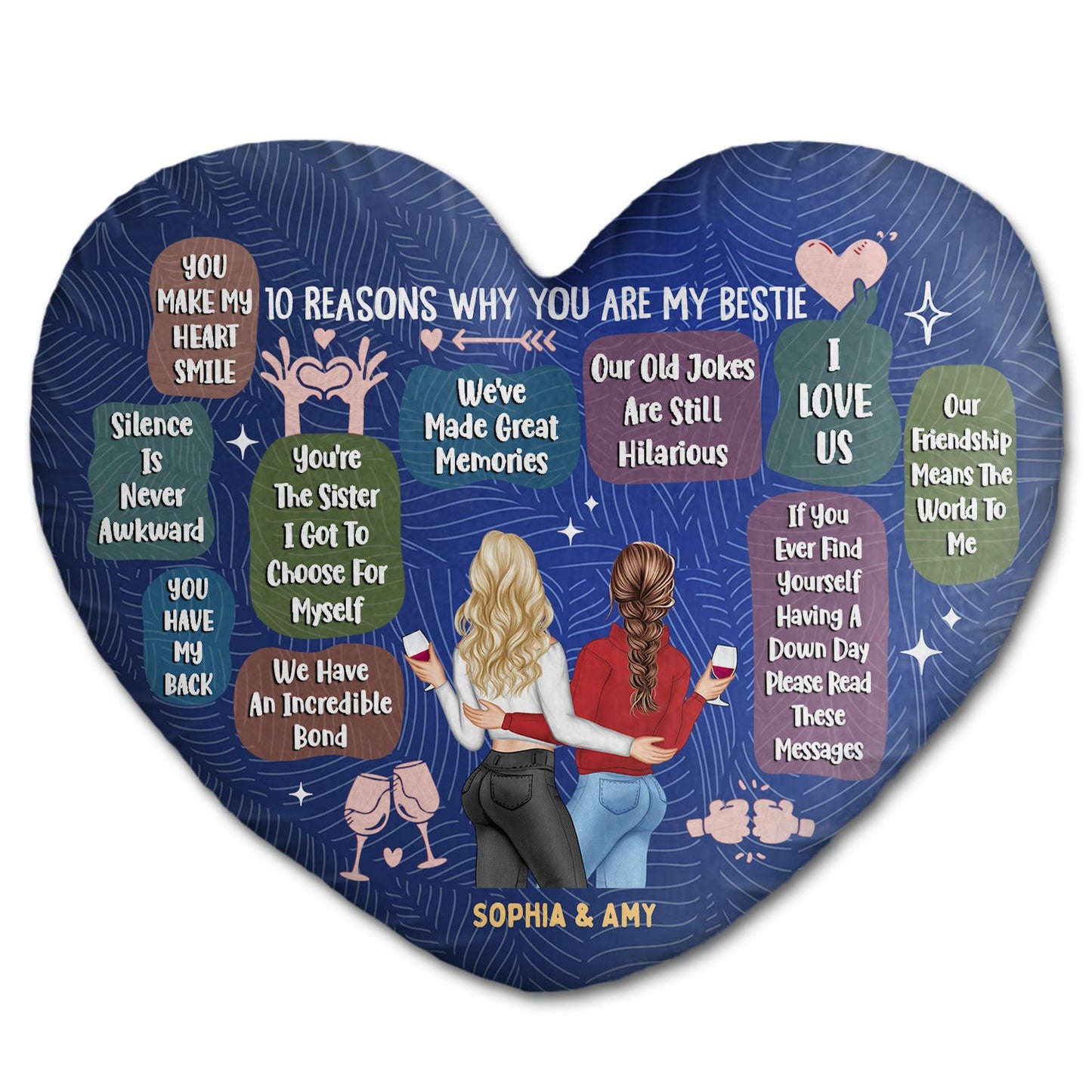 Personalized "10 Reasons Why You're My Bestie" Heart Pillow for Besties