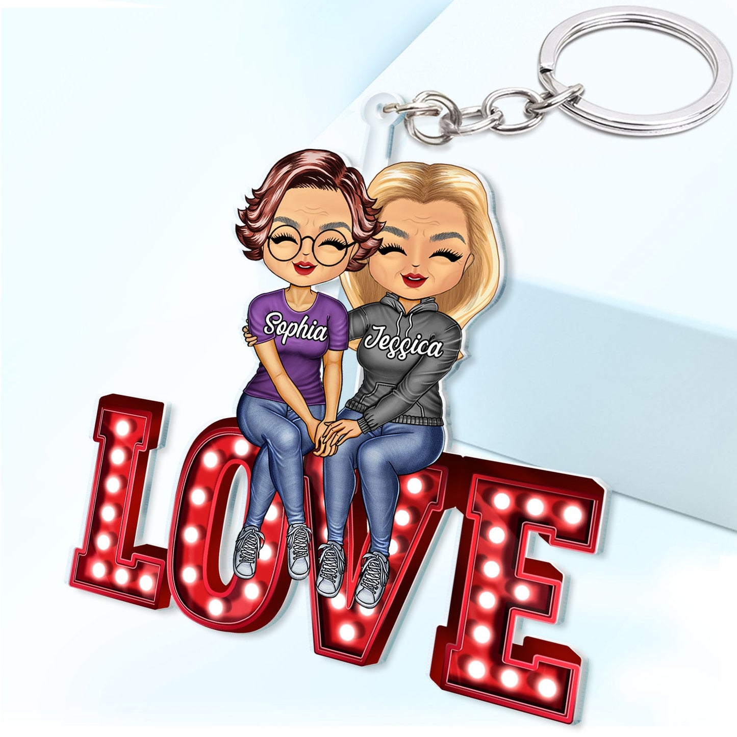 Personalized "LOVE" Chibi Couple Keychain - Custom Gift for Couples