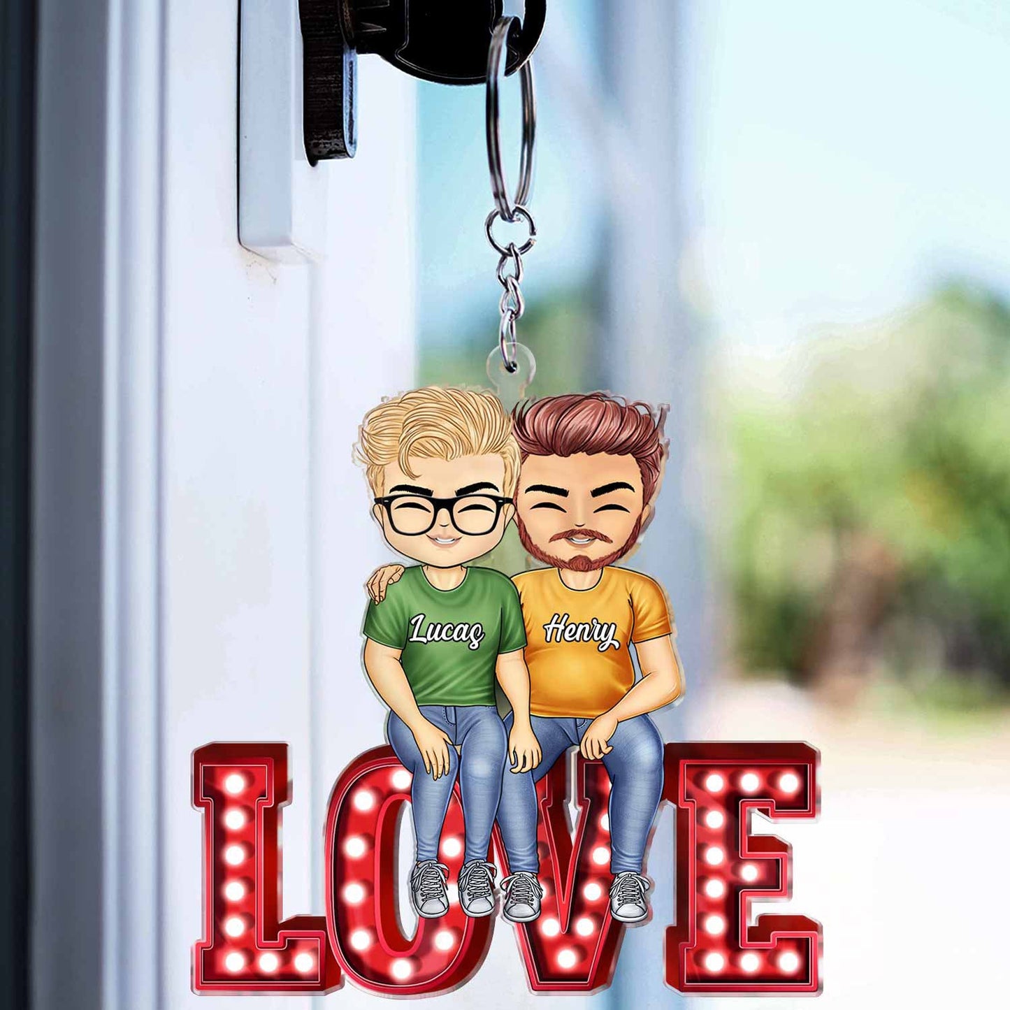 Personalized "LOVE" Chibi Couple Keychain - Custom Gift for Couples