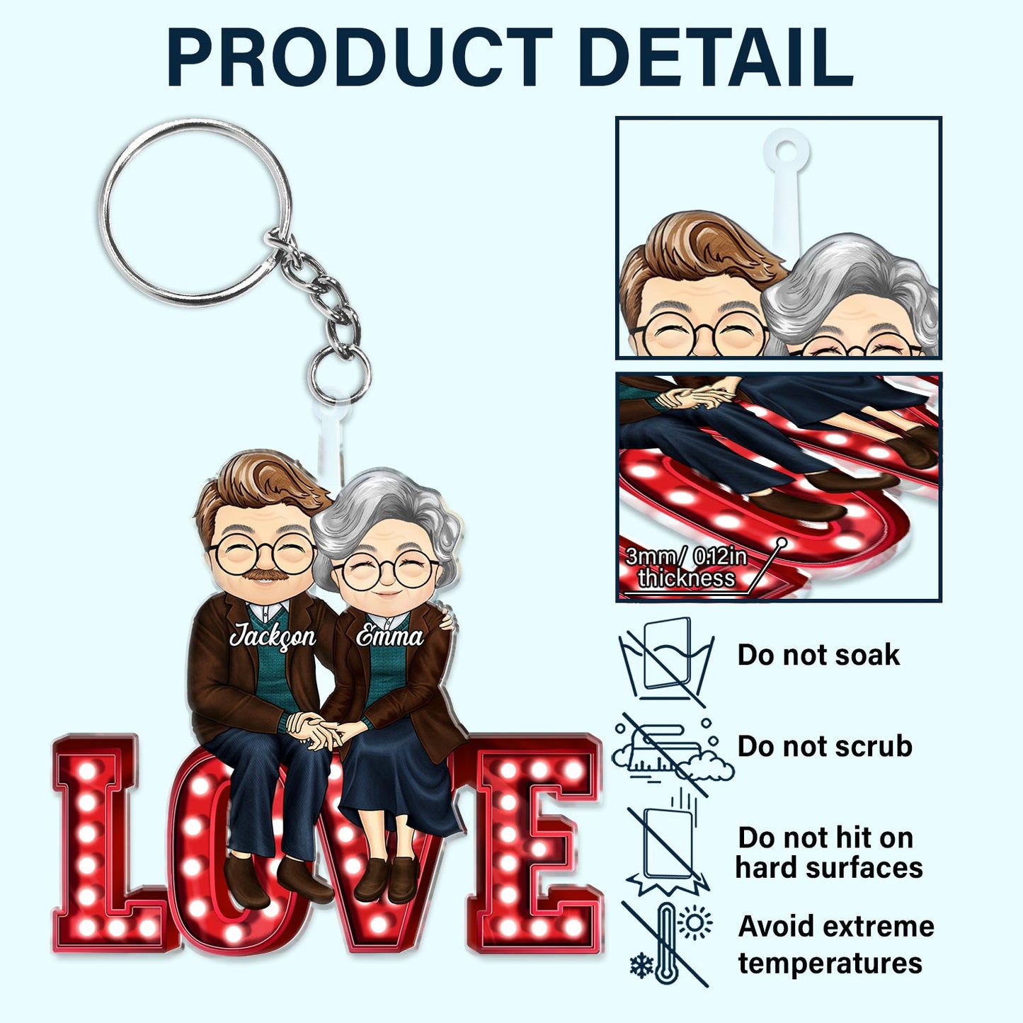 Personalized "LOVE" Chibi Couple Keychain - Custom Gift for Couples