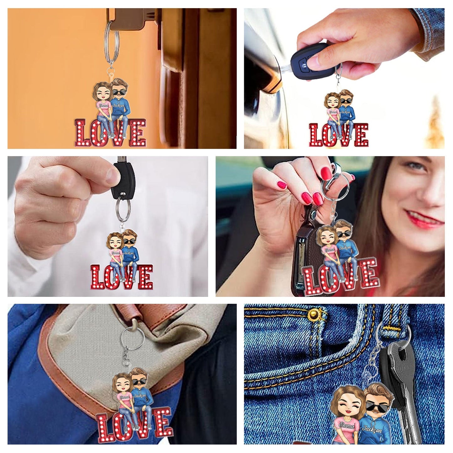 Personalized "LOVE" Chibi Couple Keychain - Custom Gift for Couples