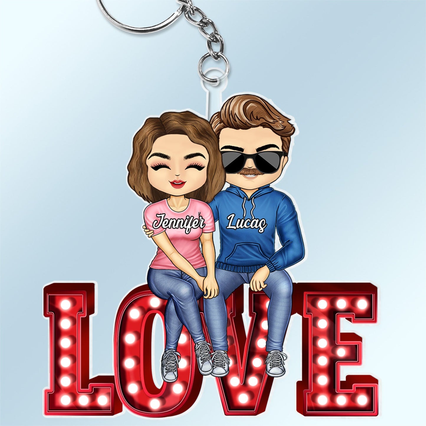 Personalized "LOVE" Chibi Couple Keychain - Custom Gift for Couples