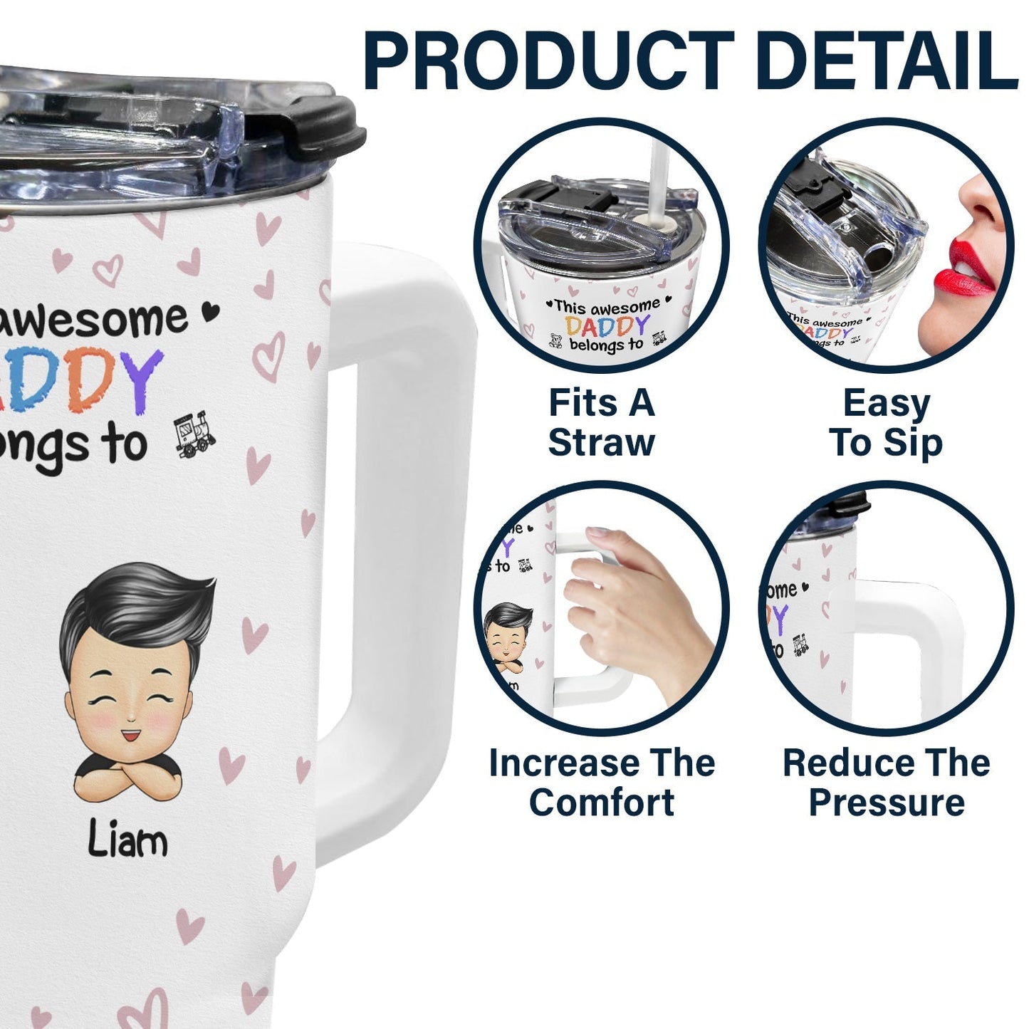 This Awesome Mommy Daddy Belongs To - Personalized Tumbler With Straw