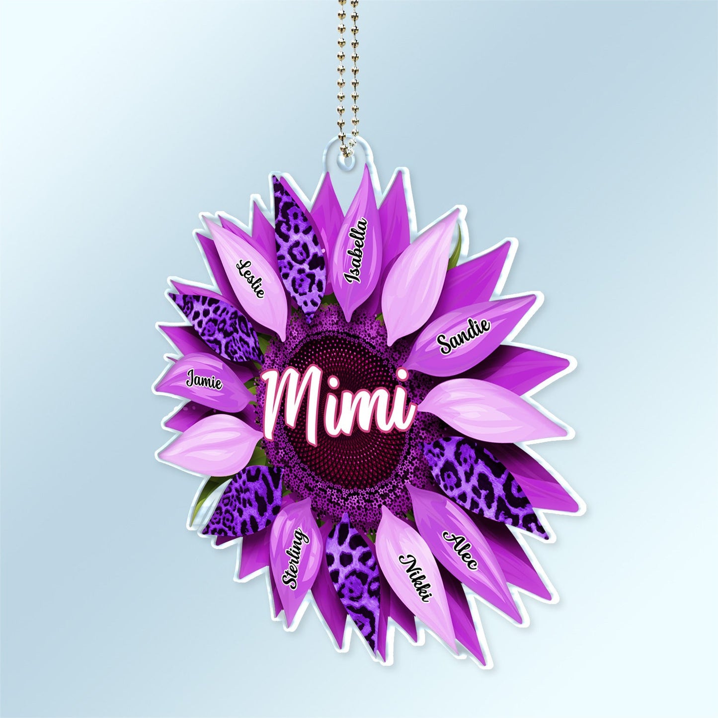 Personalized Sunflower Car Hanger for Granny, Mom & Auntie with Custom Names