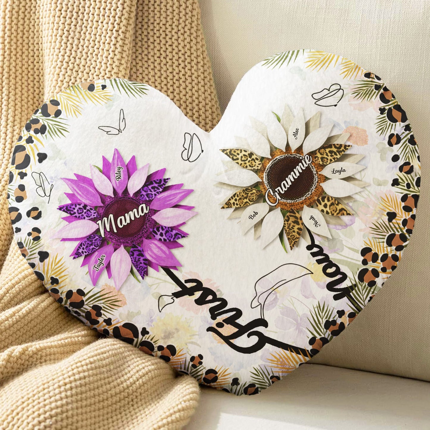 Heartfelt Personalized 'First Mom Now Grandma' Sunflower Pillow Gift