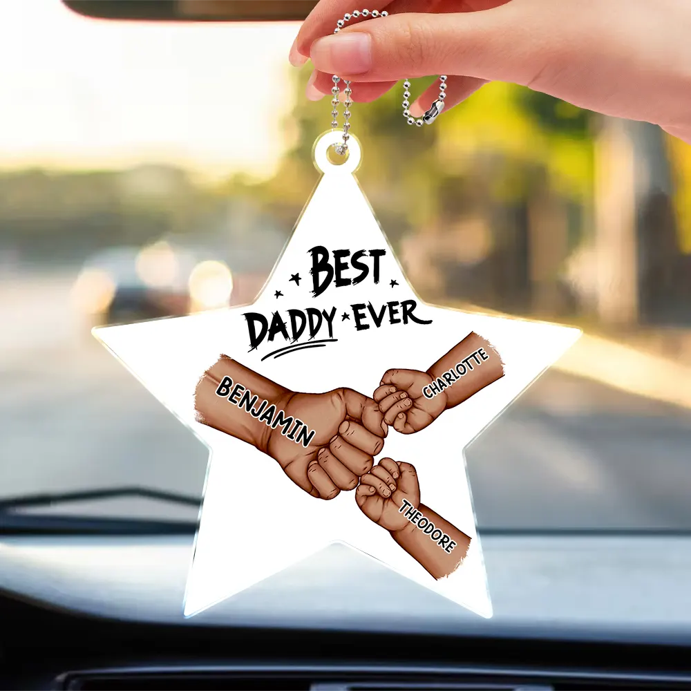 Personalized 'Best Dad Ever' Fist Bump Car Hanger for Dad & Grandpa