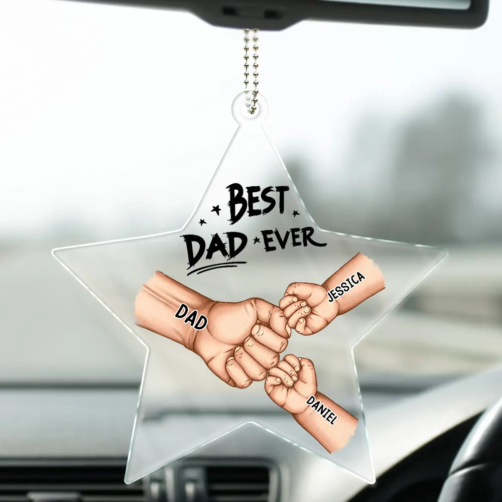 Personalized 'Best Dad Ever' Fist Bump Car Hanger for Dad & Grandpa