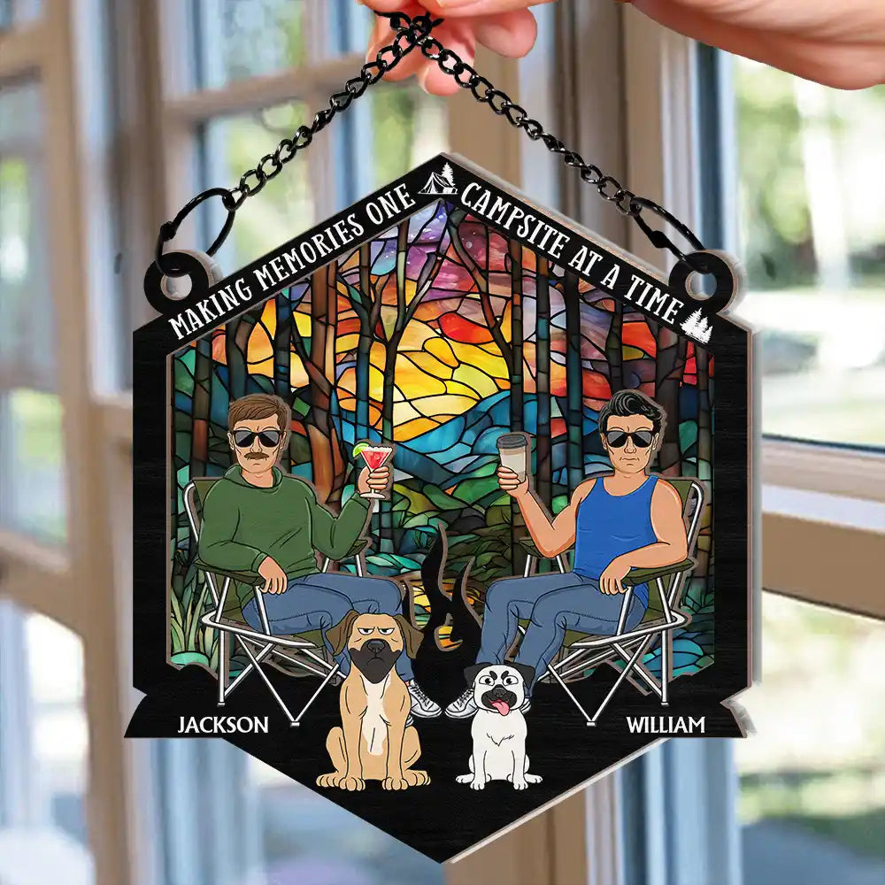 Personalized 'Husband & Wife Camping Partners For Life' Suncatcher