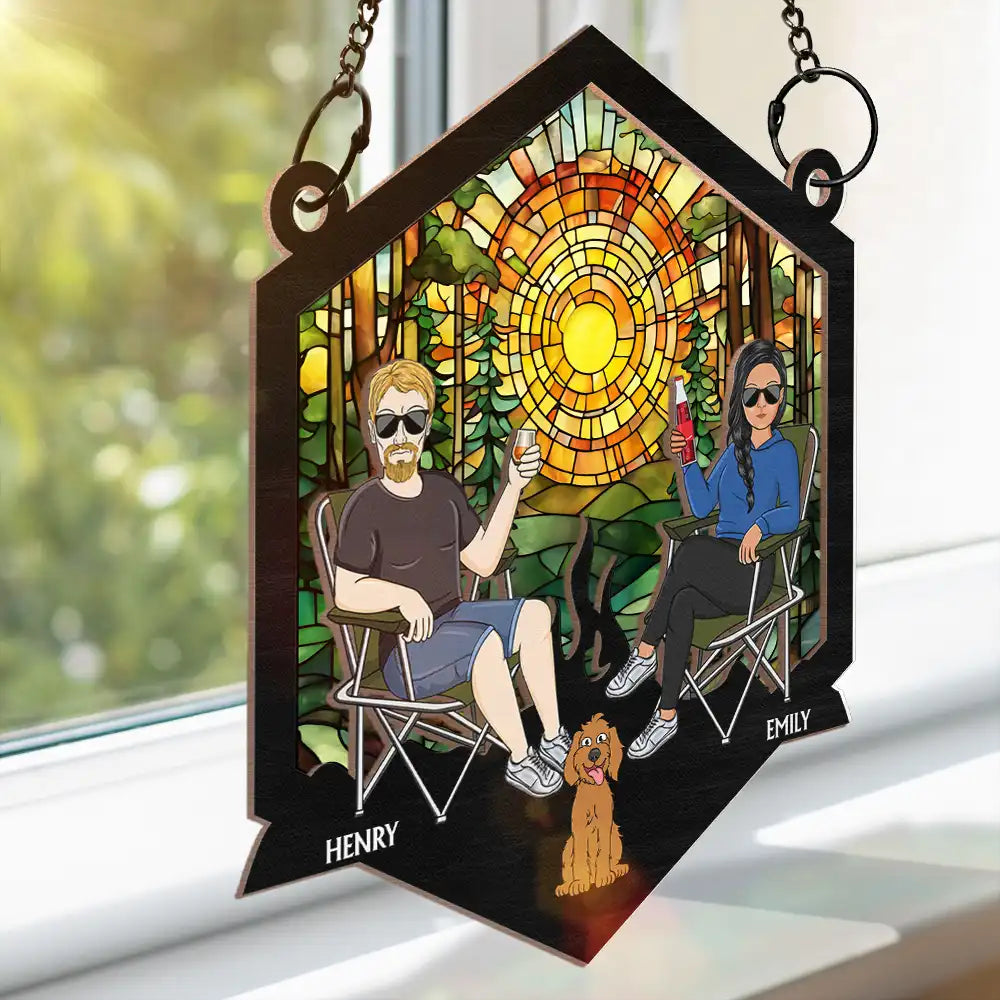 Personalized 'Husband & Wife Camping Partners For Life' Suncatcher