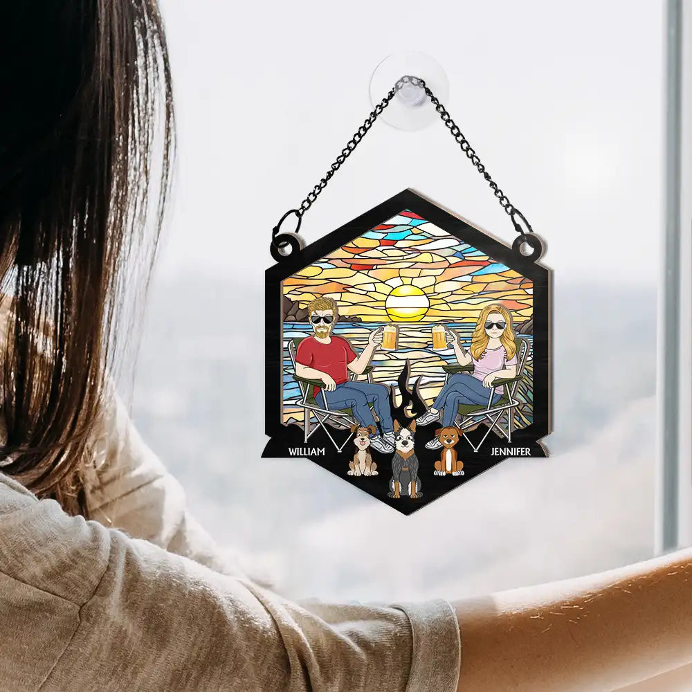 Personalized 'Husband & Wife Camping Partners For Life' Suncatcher