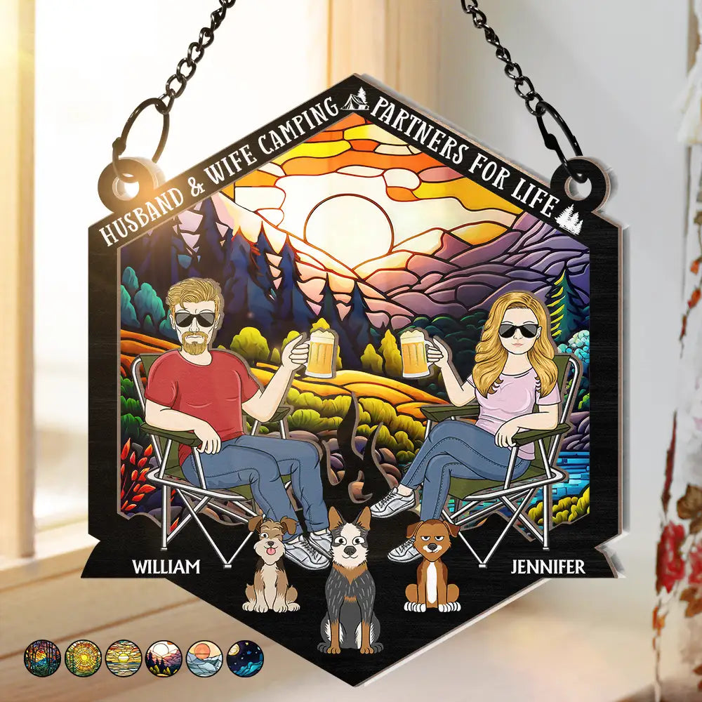 Personalized 'Husband & Wife Camping Partners For Life' Suncatcher