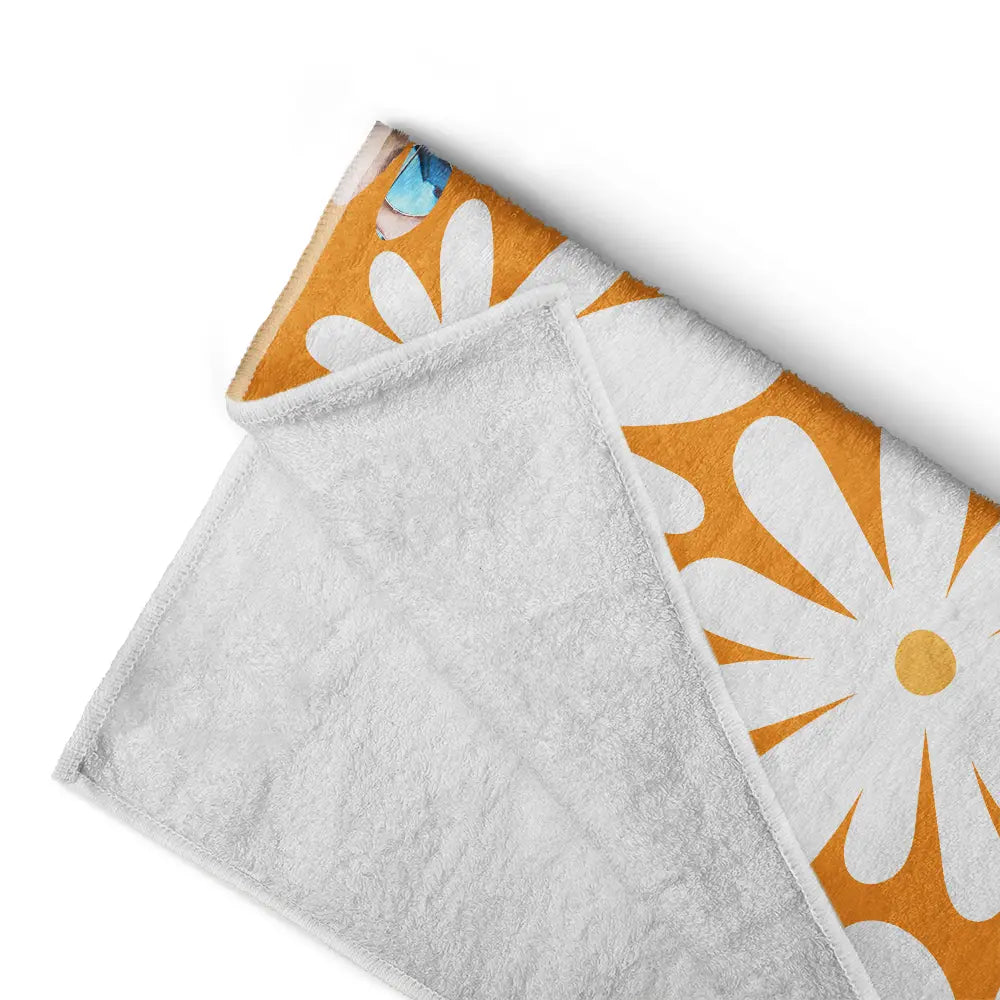 Custom Face Retro Daisy Personalized Beach Towel - Funny Summer Gift