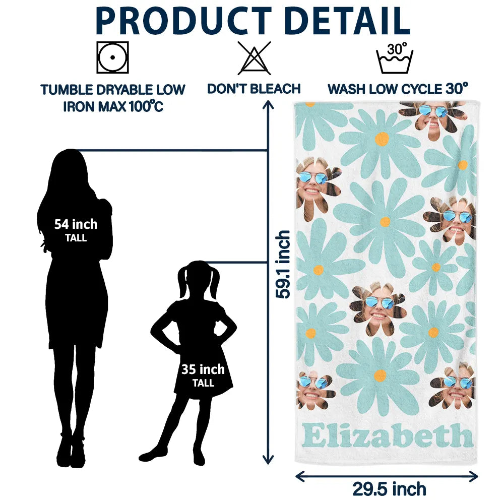 Custom Face Retro Daisy Personalized Beach Towel - Funny Summer Gift