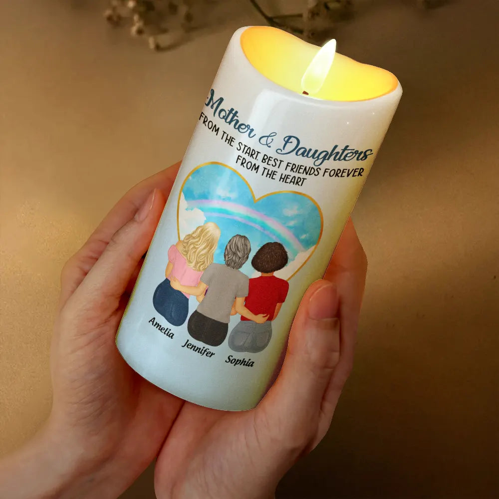 Gift For Mother, Mother, Daughters, Gift For Daughter - Mother & Daughters Forever Linked Together - Personalized Flameless LED Candle