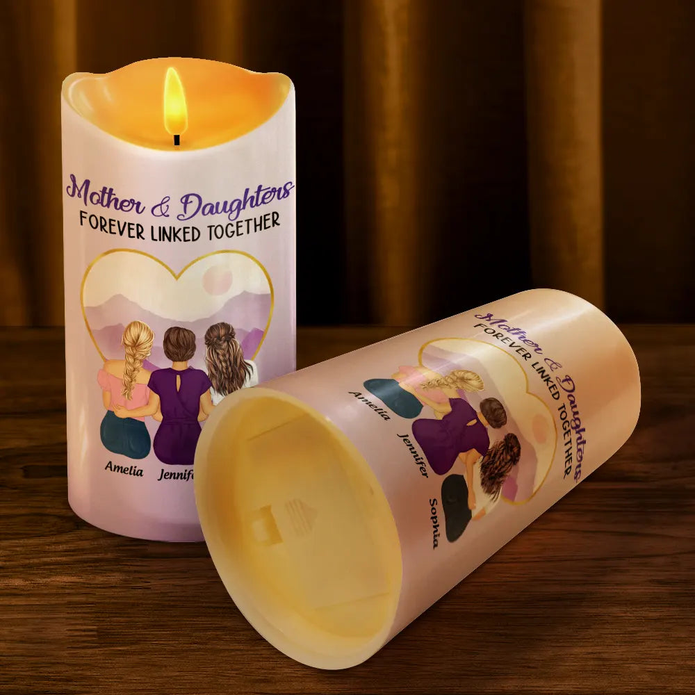 Gift For Mother, Mother, Daughters, Gift For Daughter - Mother & Daughters Forever Linked Together - Personalized Flameless LED Candle