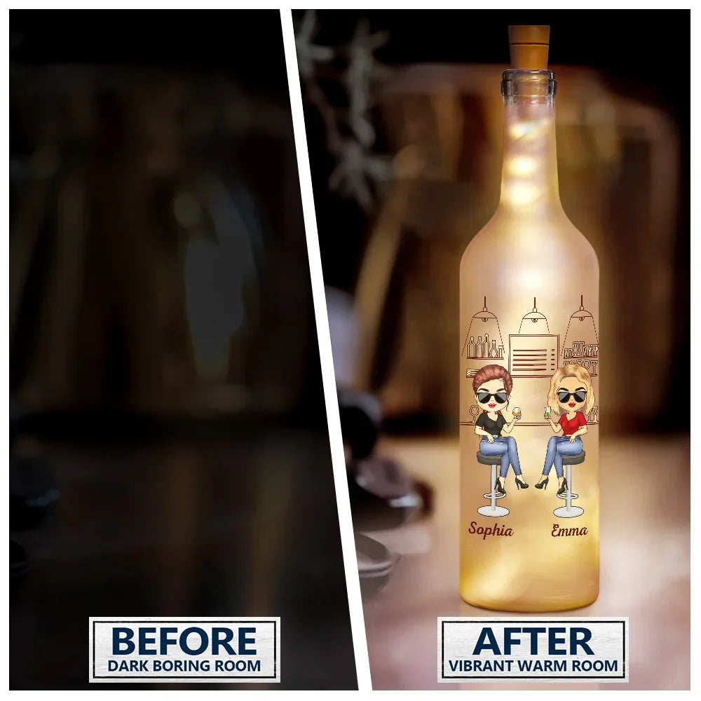 Gift For Bestie - Heres To Another Year Of Bonding Over Alcohol Chibi Bestie - Personalized Bottle Light