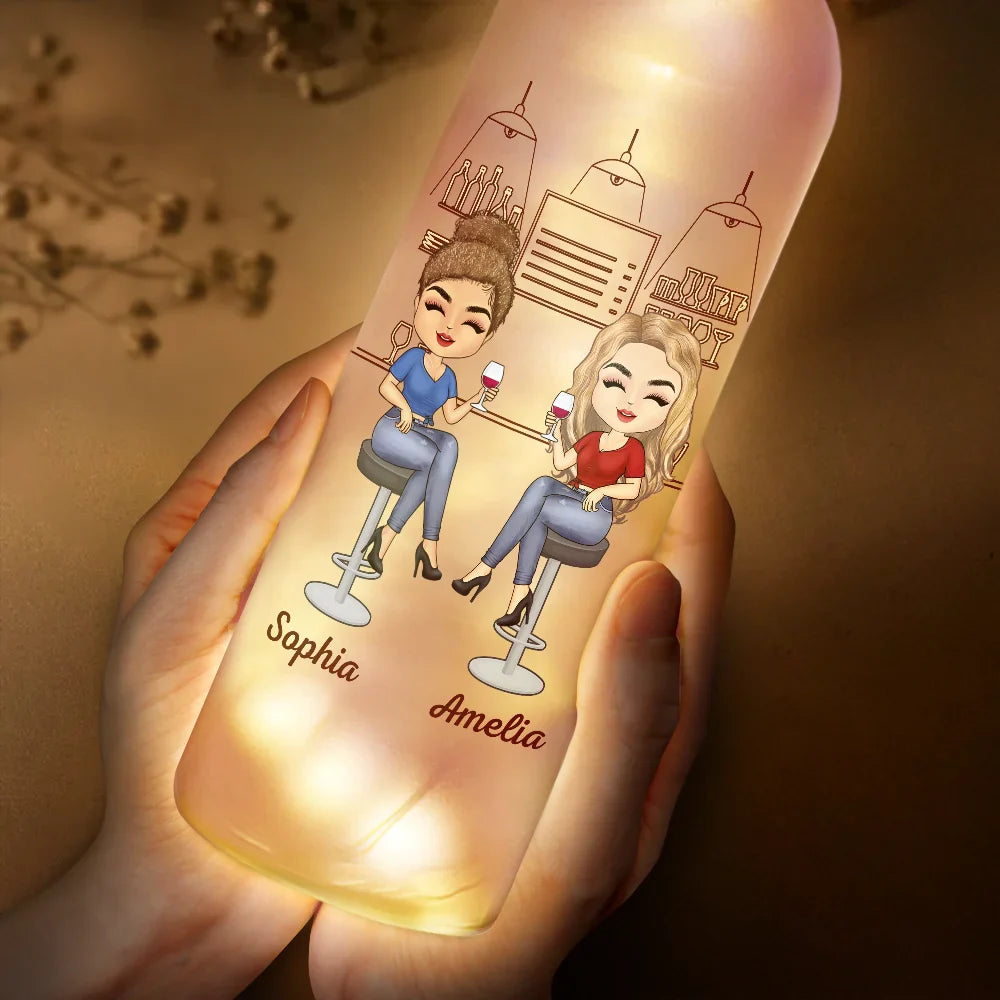 Gift For Bestie - Heres To Another Year Of Bonding Over Alcohol Chibi Bestie - Personalized Bottle Light