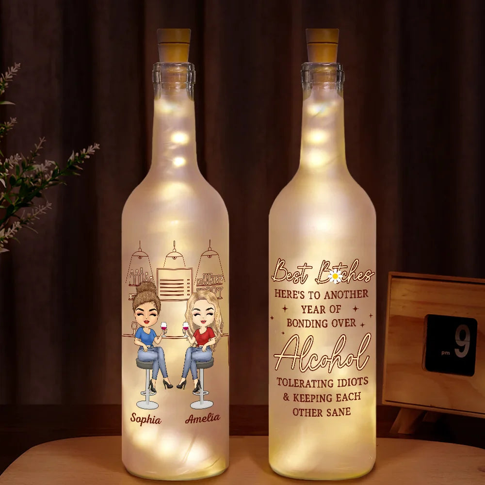 Gift For Bestie - Heres To Another Year Of Bonding Over Alcohol Chibi Bestie - Personalized Bottle Light