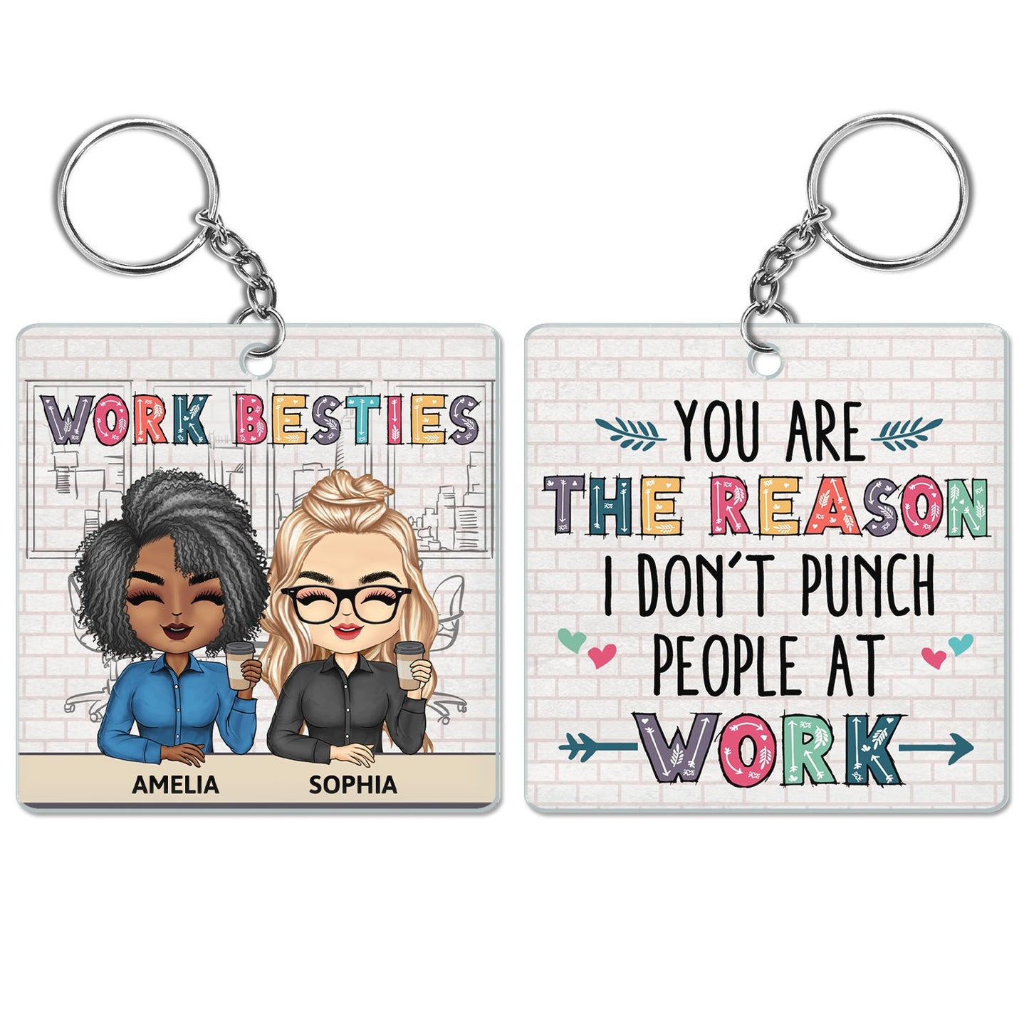 Personalized Work Besties Keychain: Funny 'Reason I Don't Punch People At Work' Gift