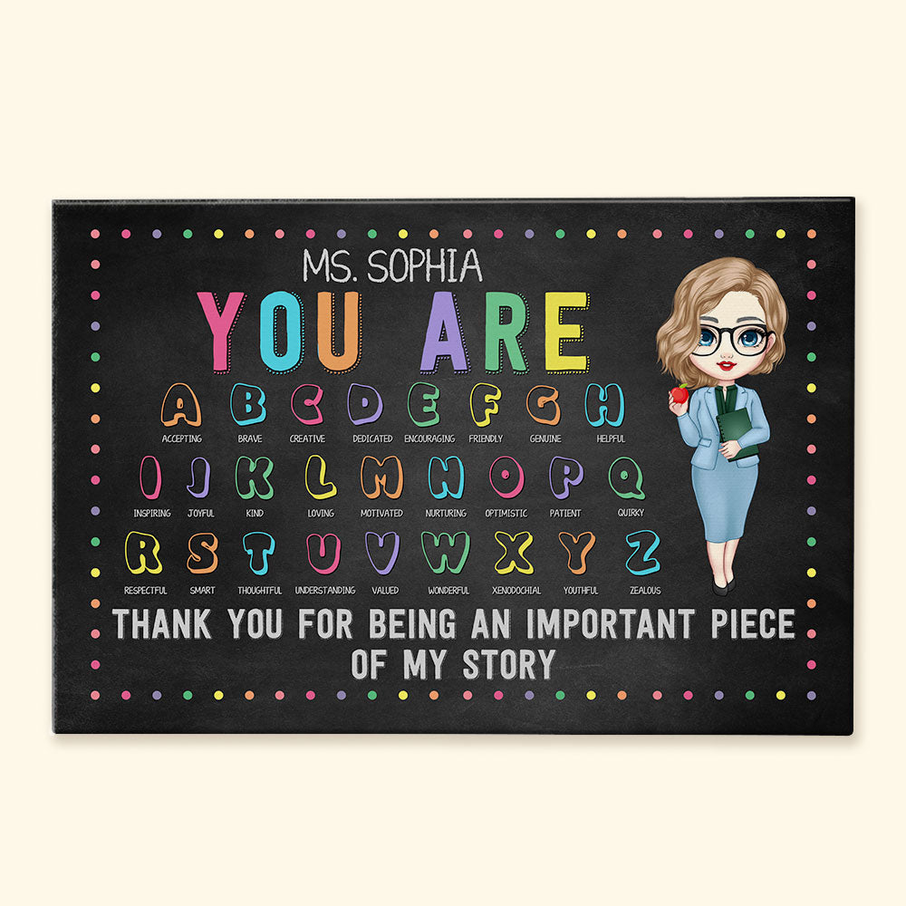 Personalized Teacher Canvas: 'Important Piece of My Story' Thank You