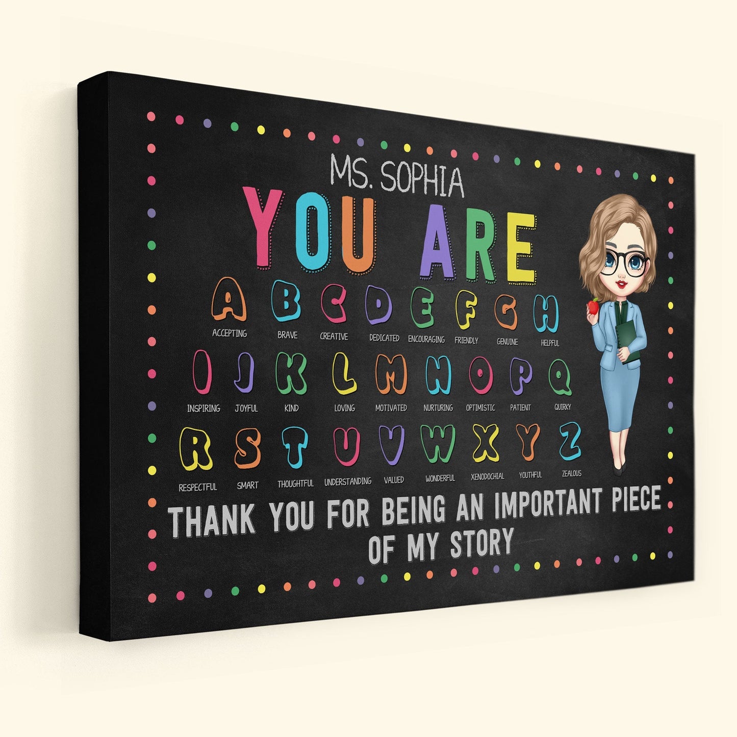 Personalized Teacher Canvas: 'Important Piece of My Story' Thank You