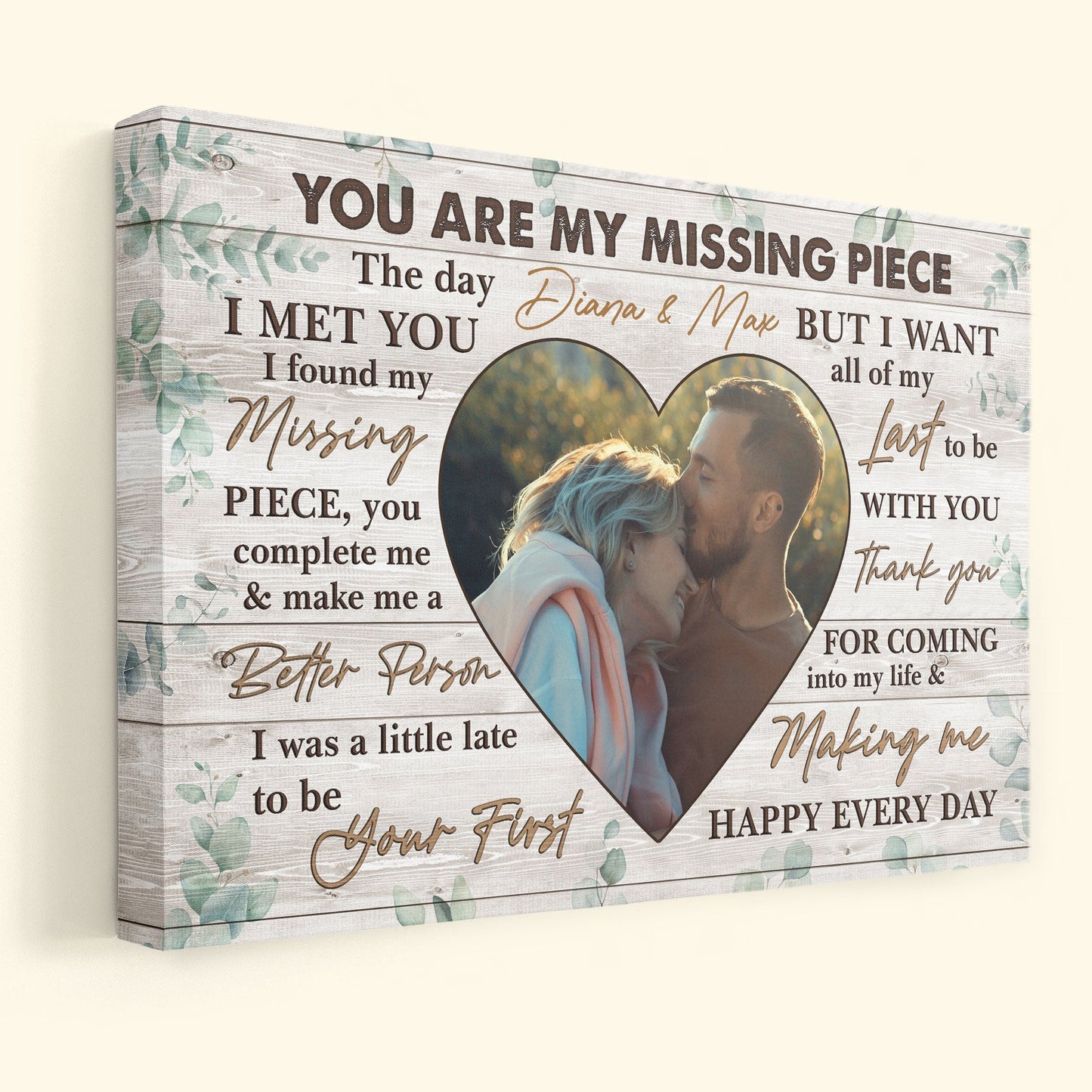 Custom Photo Canvas for Couples: 'You Are My Missing Piece' Gift