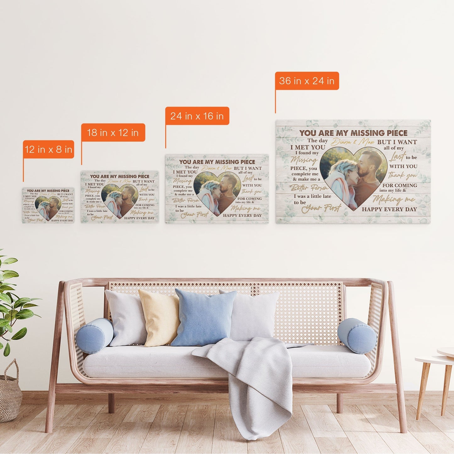 Custom Photo Canvas for Couples: 'You Are My Missing Piece' Gift